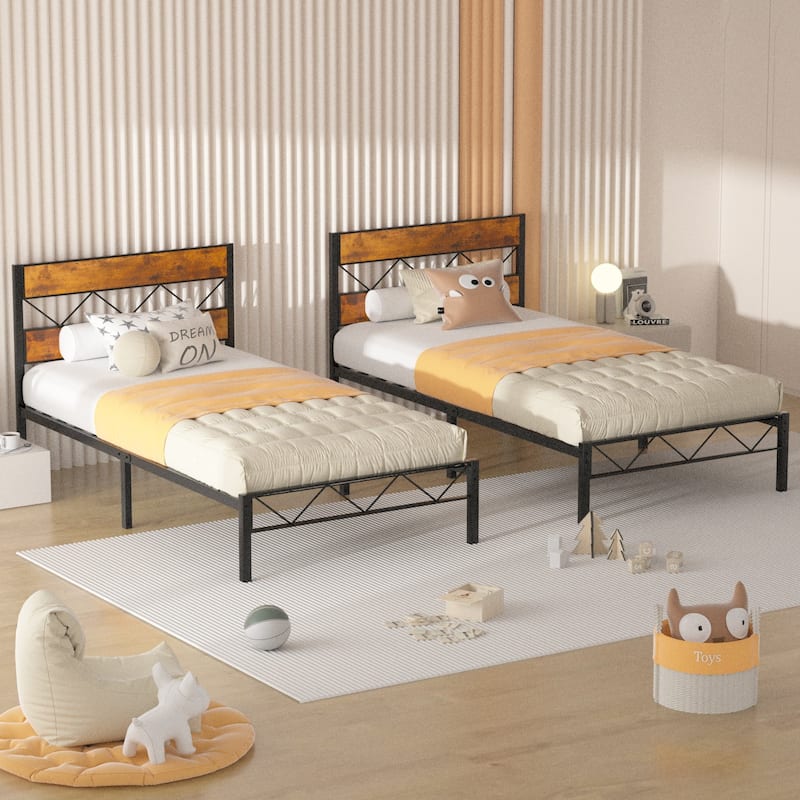 VECELO 2-Pack Heavy Duty Twin Size Metal Bed Frame No Box Spring Needed 450 lbs Capacity Ideal for Kids Apartments Dorm Rooms