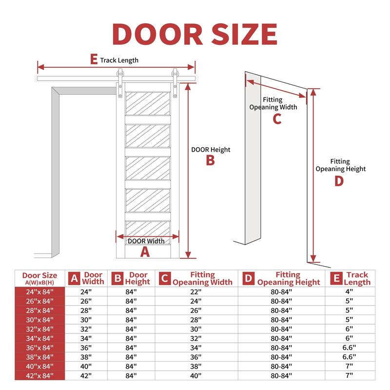 84''H 5 Lite Tempered Frosted Glass Interior Sliding Barn Door With Hardware Kit