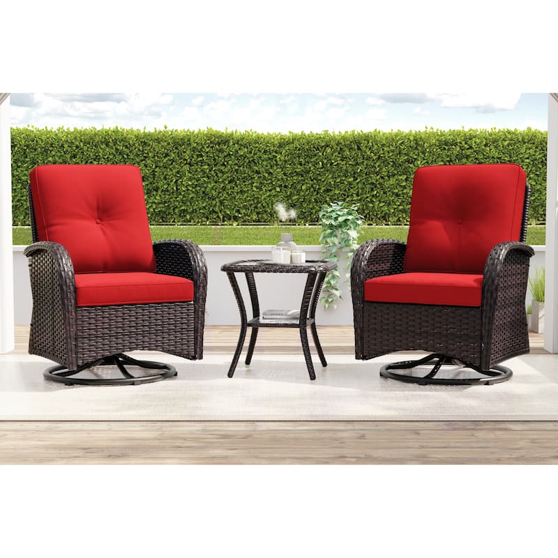 Cozywor 3-Piece Wicker Patio Swivel Outdoor Rocking Chair Conversation Set