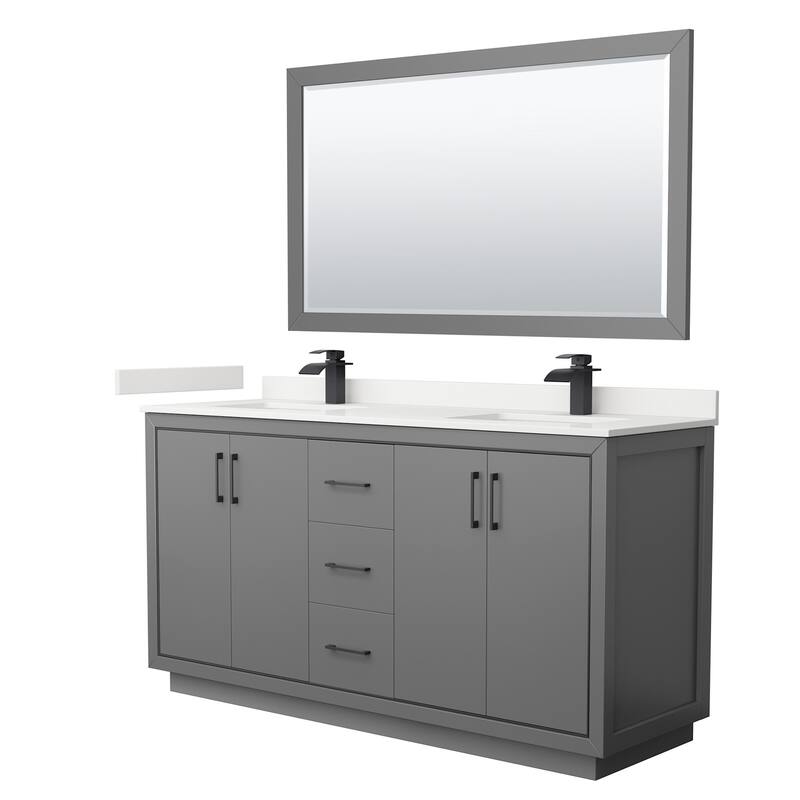 Wyndham Collection WCF111166D-QTZ-UNSM58 Icon 66" Free Standing Double - Dark Gray / White Quartz Top / Matte Black
