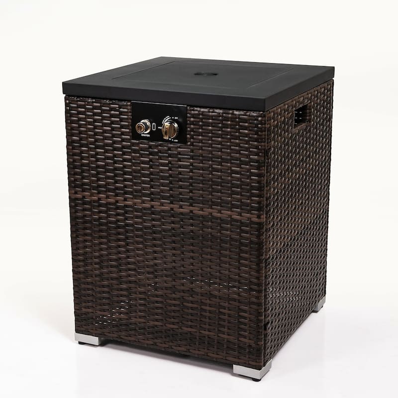 24.4 in Wicker Fire Pit Table Propane/ Liquefied Petroleum Gas in Dark Brown - N/A