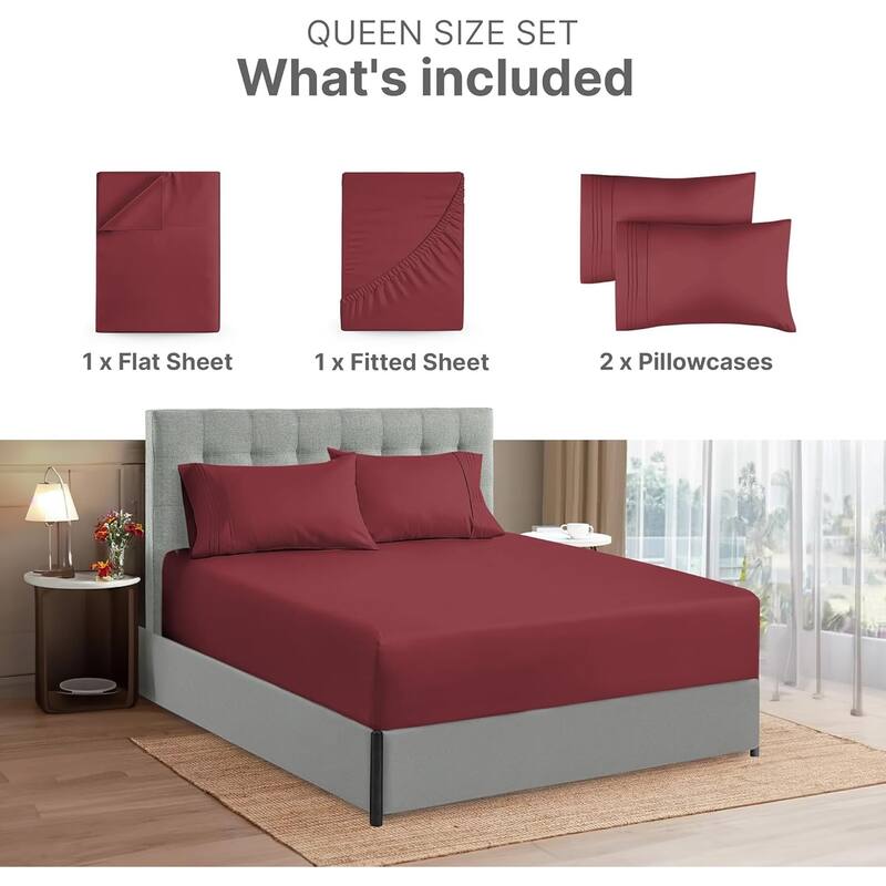 CGK Linens 4 Piece Solid Microfiber Extra Deep Pocket Bed Sheet Set