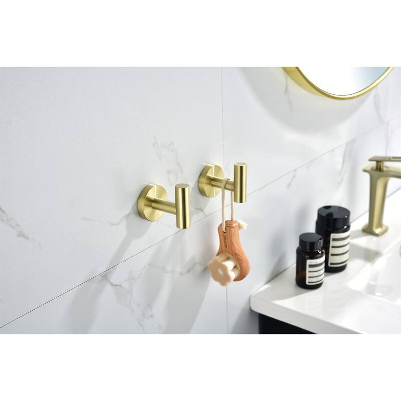 6 Piece Bathroom Hardware Set Brushed Gold Wall Mount Modern Bathroom Towel Holder Bar 304