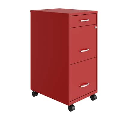 Space Solutions 18" Deep 3 Drawer Mobile Metal File Cabinet, Lava Red