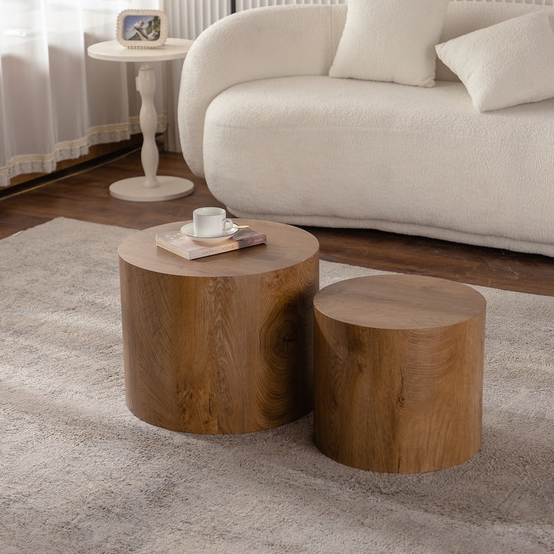 Set of 2 Modern Nesting Round Wooden Coffee Tables