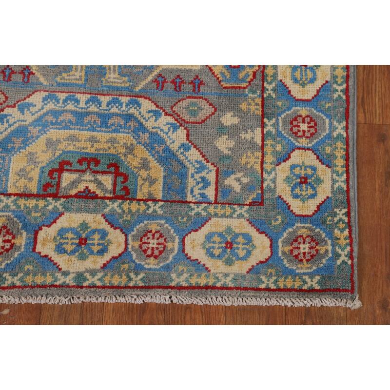 Blue Kazak Foyer Rug Handmade Geometric Wool Carpet - 2'7"x 4'1"