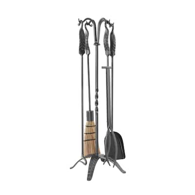 Achla Designs Large Leaf Fireplace Set of 4 Tools, 32 Inch Tall, Graphite Finish