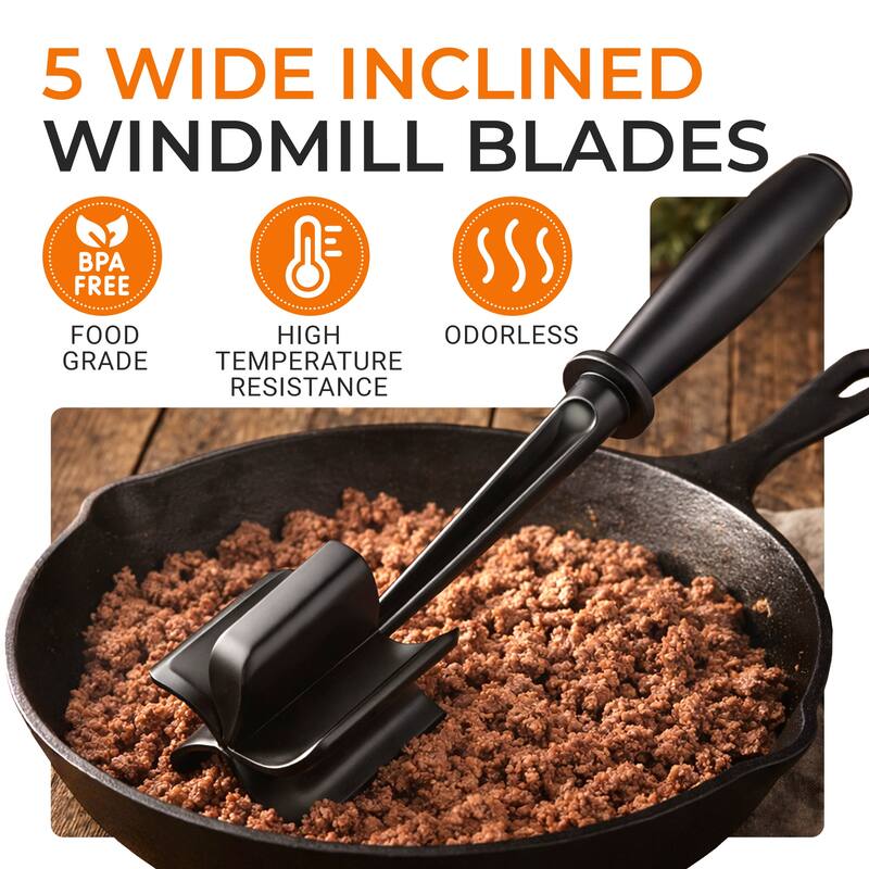 Cheer Collection Heat Resistant Nylon Meat Chopper and Masher with Five Blade Design