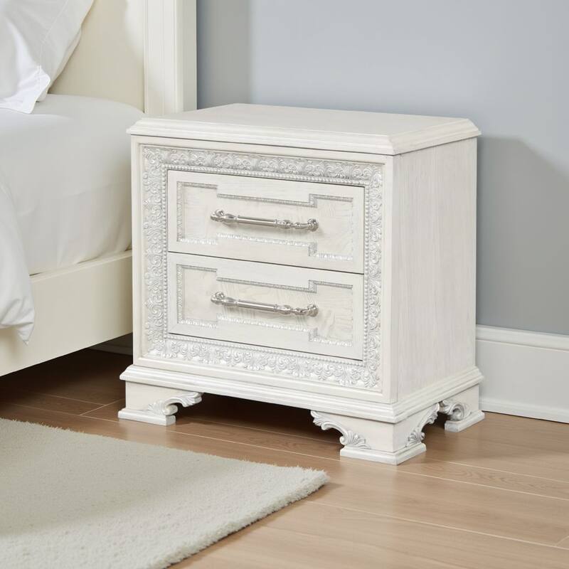 Miamy Nightstand, USB, 2 Drawers, Cream White Wood, 29 Inch