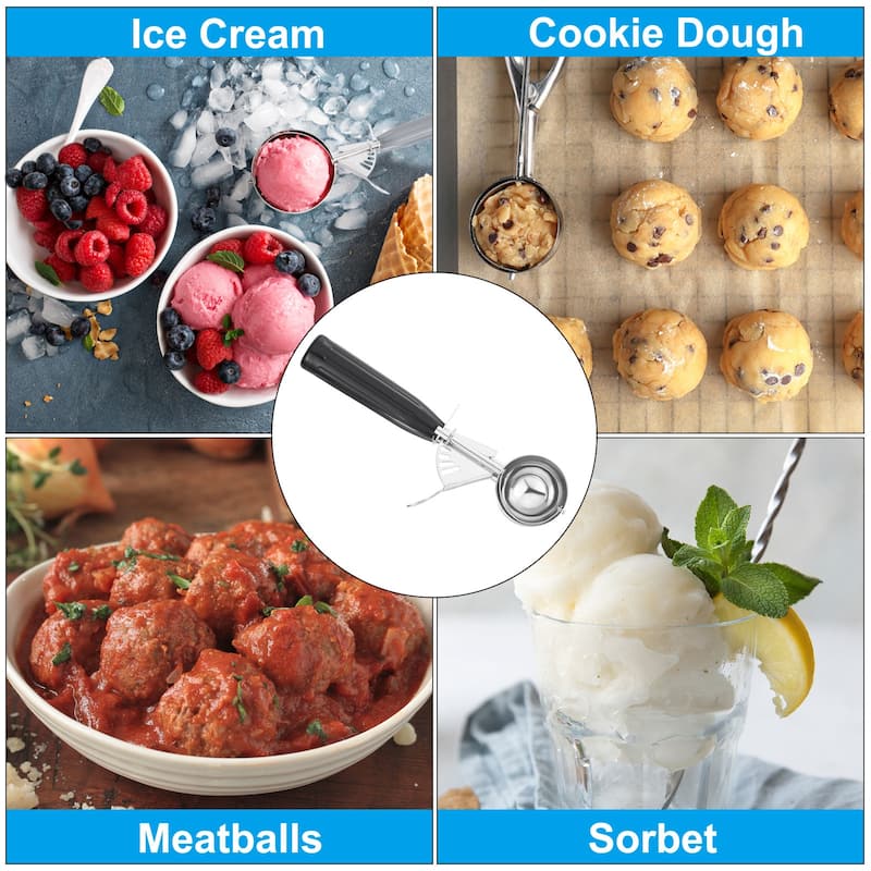 1 Ounce Ice Cream Scoop with Trigger, Portion Cookie Scoop, Black
