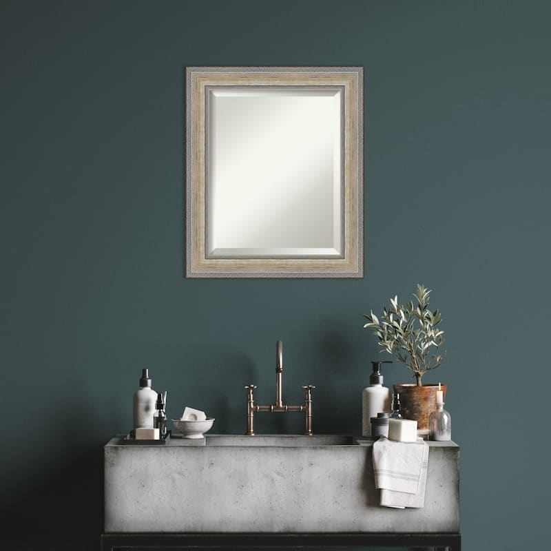 Fleur Silver Beveled Wood Framed Bathroom Vanity Wall Mirror - Fleur Champagne Silver