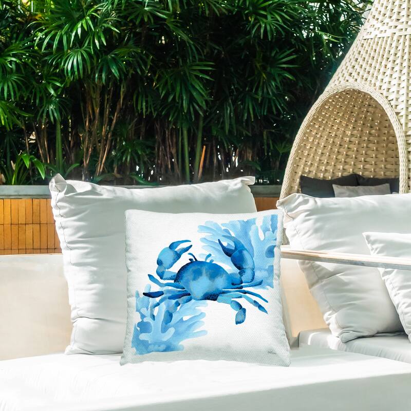 Stupell Blue Tone Crab & Coral Printed Outdoor Throw Pillow Design by Cat Thurman Designs