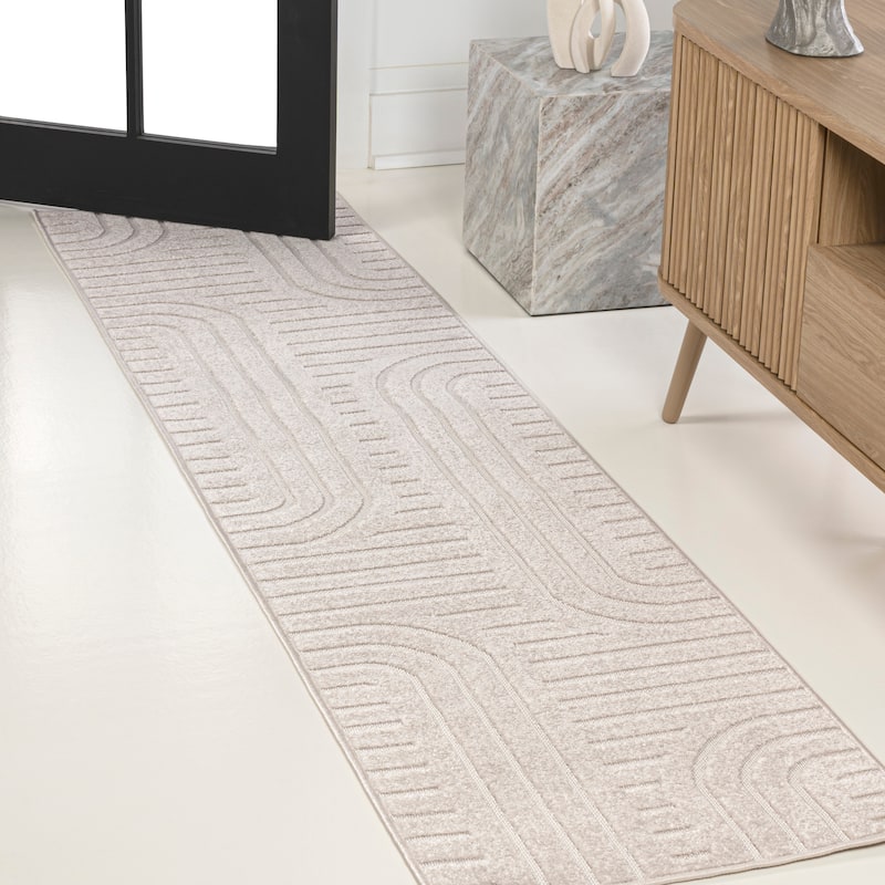 JONATHAN Y Finn High-Low MidCentury Modern Arch Stripe Two-Tone Indoor/Outdoor Rug