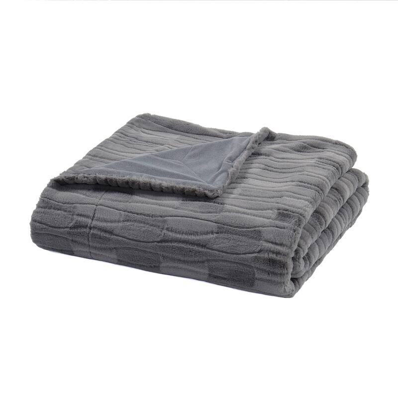 Home Soft Things Leaf Pattern FauxFur Throw Cozy Textured Blanket