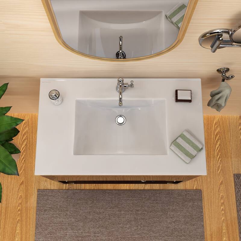 Countertop Vanity Sink with Integrated Rectangular Bowl