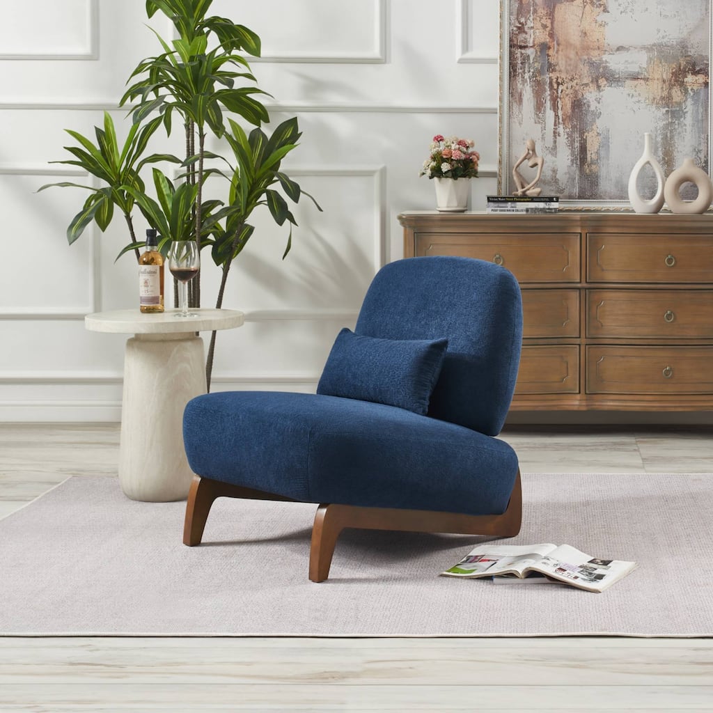 Roomfitters Modern Accent Chair, Upholstered Armless Lounge Sofa Seating with Wood Legs for Living Room, Blue