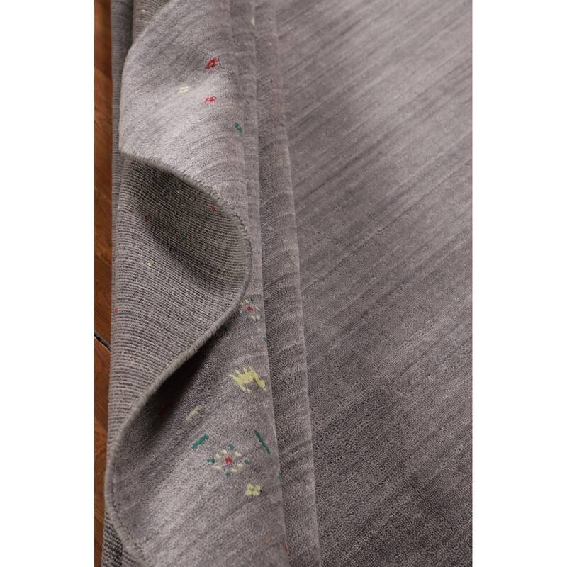 Silver Gray Tribal Gabbeh Indian Square Area Rug Handmade Silk Carpet - 7'10" X 7'10"