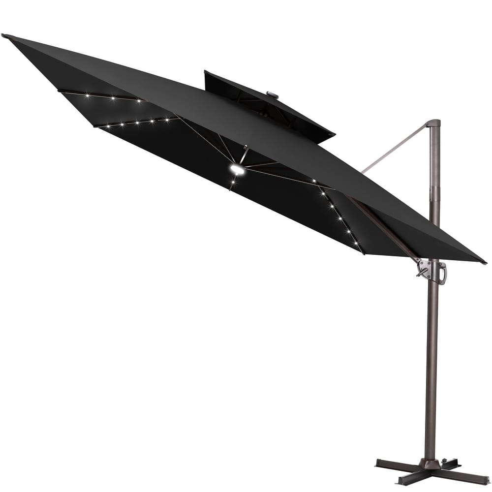 11 ft Outdoor Solar Powered LED Patio Aluminum Cantilever Umbrella