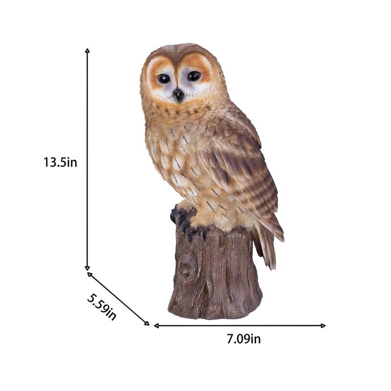 Owl Standing on Branch Outdoor Garden Statue - 13.5"