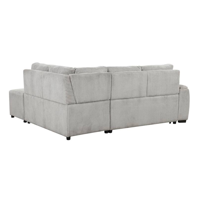 94" Convertible L-shaped Sectional Sofa with Pull-out Bed, Movable Ottoman and Stool, Storage, Cup Holder, and USB Ports