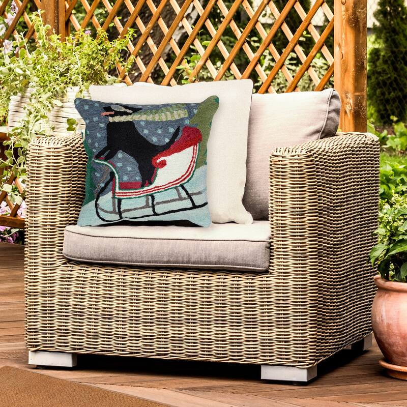 Liora Manne Frontporch Sledding Dog Indoor/Outdoor Pillow Multi 18" Square