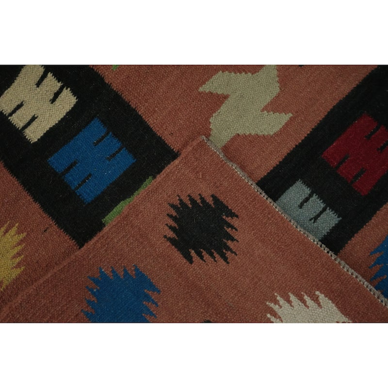 Hand Woven Oriental 100% Wool Carpet Southwestern Modern Green Kilim Area Rug - 10' 6'' X 8' 8''