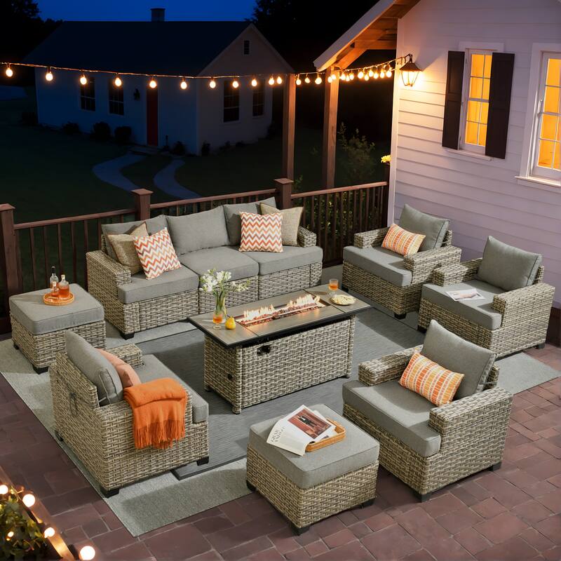 XIZZI 10-Piece Patio Furniture Conversation Set with Fire Table