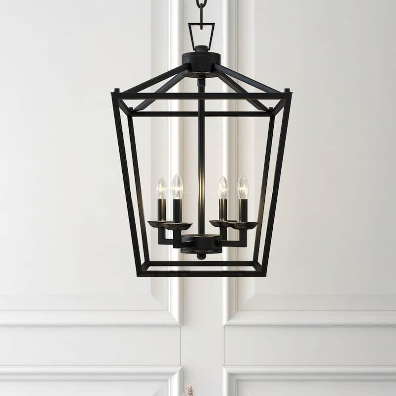 4-Light Metal Open Cage Lantern Chandelier - 12"x12"x18"