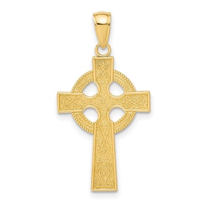 Curata 10k Yellow Gold 18" Textured Irish Claddagh Celtic Cross Necklace (17mm x 32.5mm)