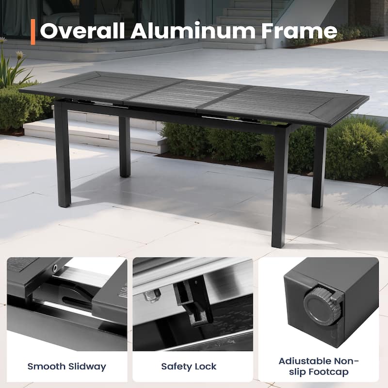 7PC Pellebant Outdoor Patio Aluminum Expandable Dining Set Table WPC Top with Folding Chairs