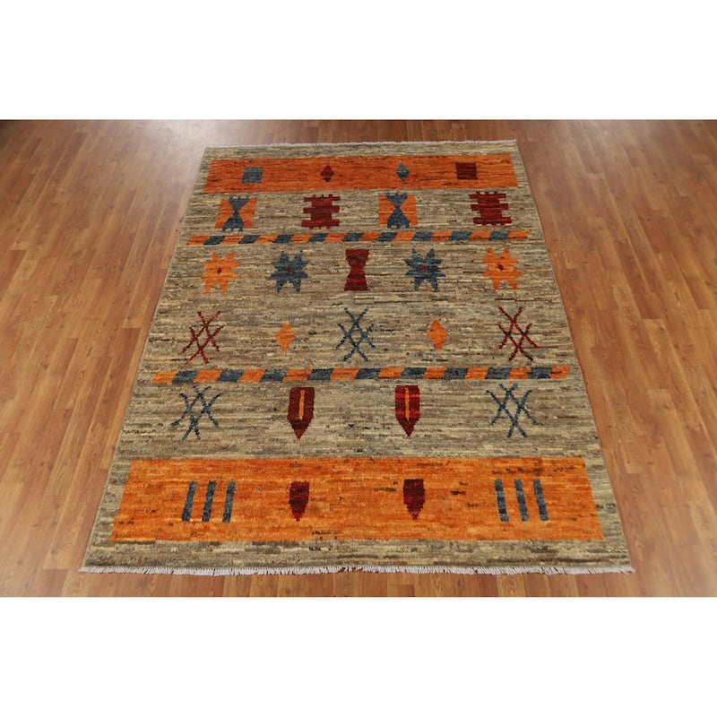 Geometric Moroccan Oriental Area Rug Hand-Knotted Wool Carpet - 5'8" x 7'6"