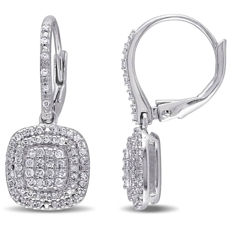 Composite 1/2ct TDW Diamond Dangle Leverback Earrings in Sterling Silver by Miadora - 25.2 mm x 10.3 mm x 12.9 mm