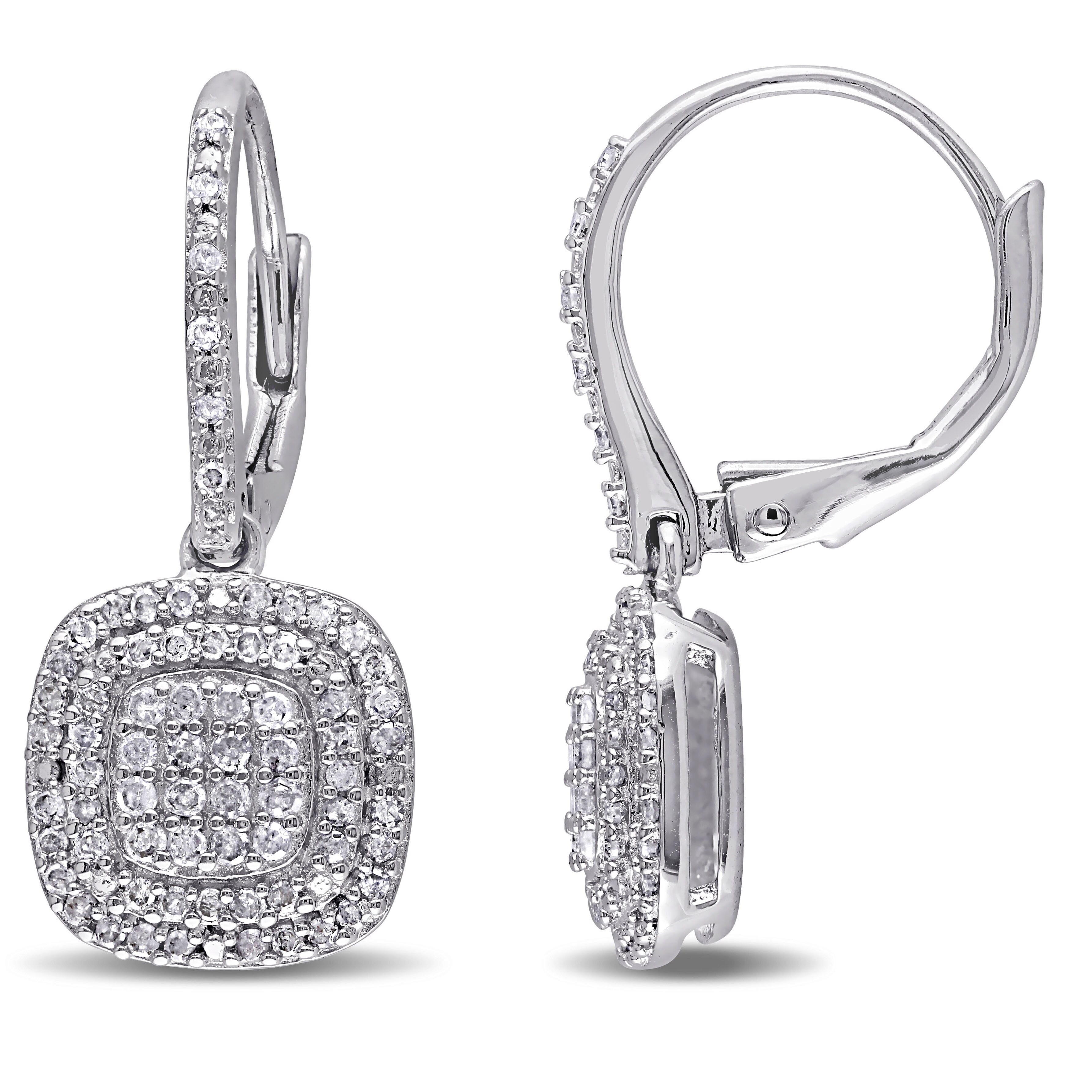 Miadora Composite 1/2ct TDW Diamond Dangle Leverback Earrings Sterling Silver - 25.2 mm x 10.3 mm x 12.9 mm