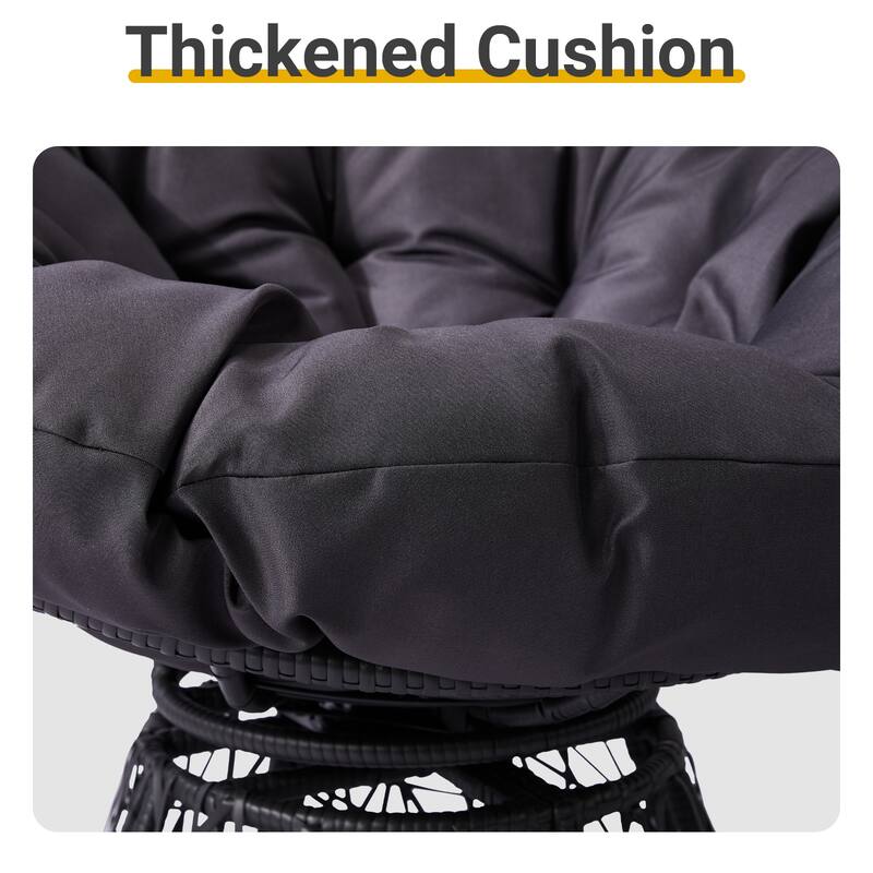 38 Inch Wicker Papasan Chair with Rotating Cushioned Seat - 38" x 33.5" x 32"