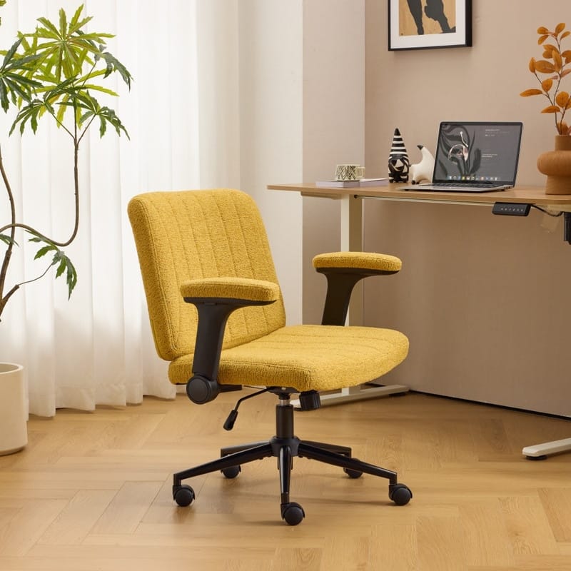Speckled Chenille Swivel Chair With Flip-Up Arms For Cross-Legged