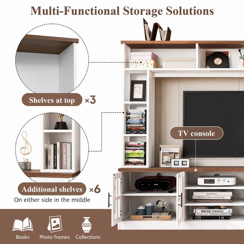95.5"W Modern Wall Unit Entertainment Center with Bookshelves and Media Storage for TVs up to 80"