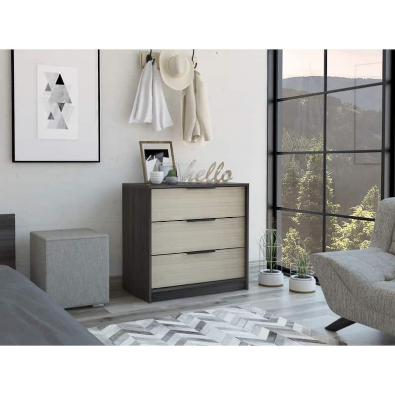 Wood Modern 3-Drawer Horizontal Dresser with Metal Handles