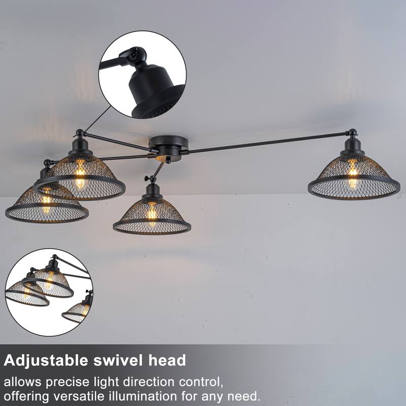 4 Lights Industrial Cone Shaped Iron Mesh Flush Mount Ceiling Light - Dia.47.24-in