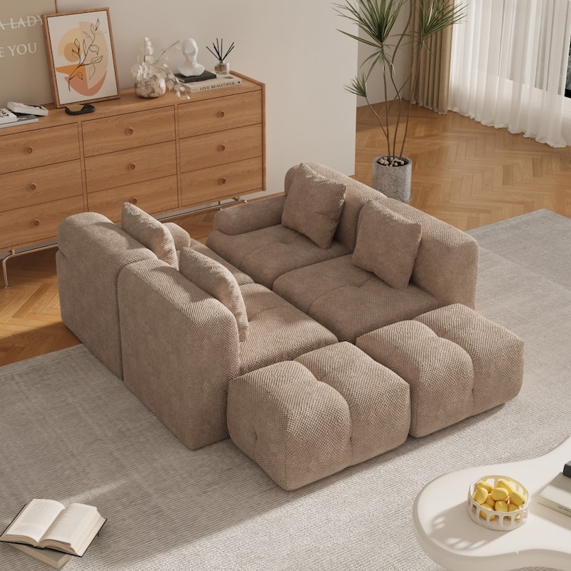 135.4" U-shaped Modular Sectional Sofa with 2 Ottomans and 4 Pillows