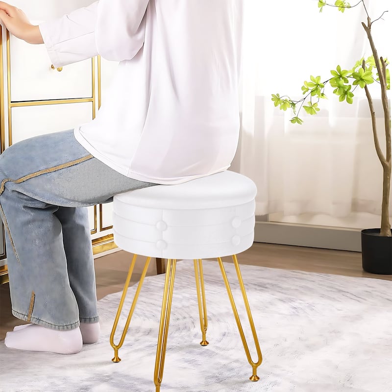 VECELO 18.5"H Multi-Functional Velvet Vanity Stool Tufted Small Vanity Chair with Metal Legs Convertible Storage End Table