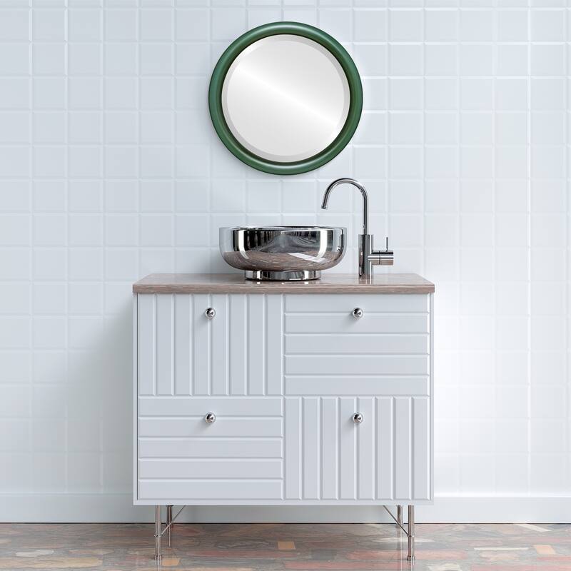 Pasadena Framed Round Mirror in Hunter Green - Green/Brown
