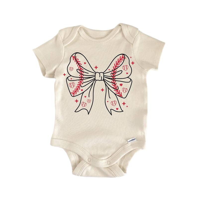 Baseball Bow - Baby Boy Girl Clothes Bodysuit Funny Cute - White - 0-3M