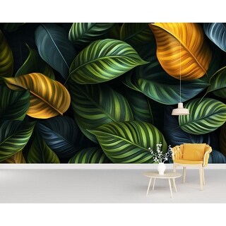 Green Botanical Wallpaper / Peel and Stick Leaf Wall Mural - Bed Bath ...