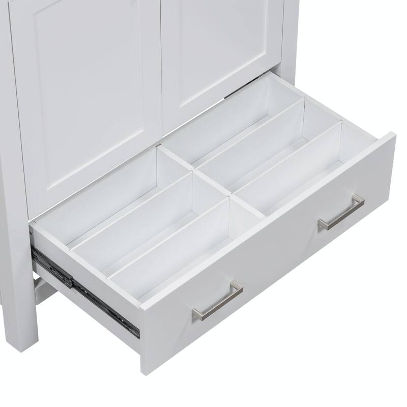 36"/30" Bathroom Vanity with Ceramic Sink, Soft-Close Doors, Double Storage Shelves & Divided Drawer