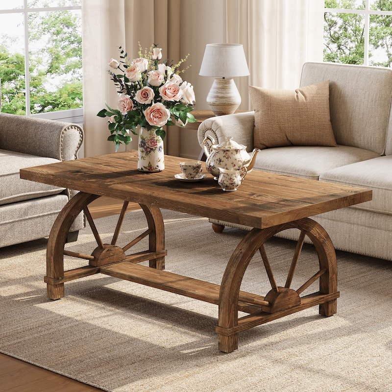 Solid Wood Coffee Table, Rectangular Cocktail Table, Living Room Center Tea Table