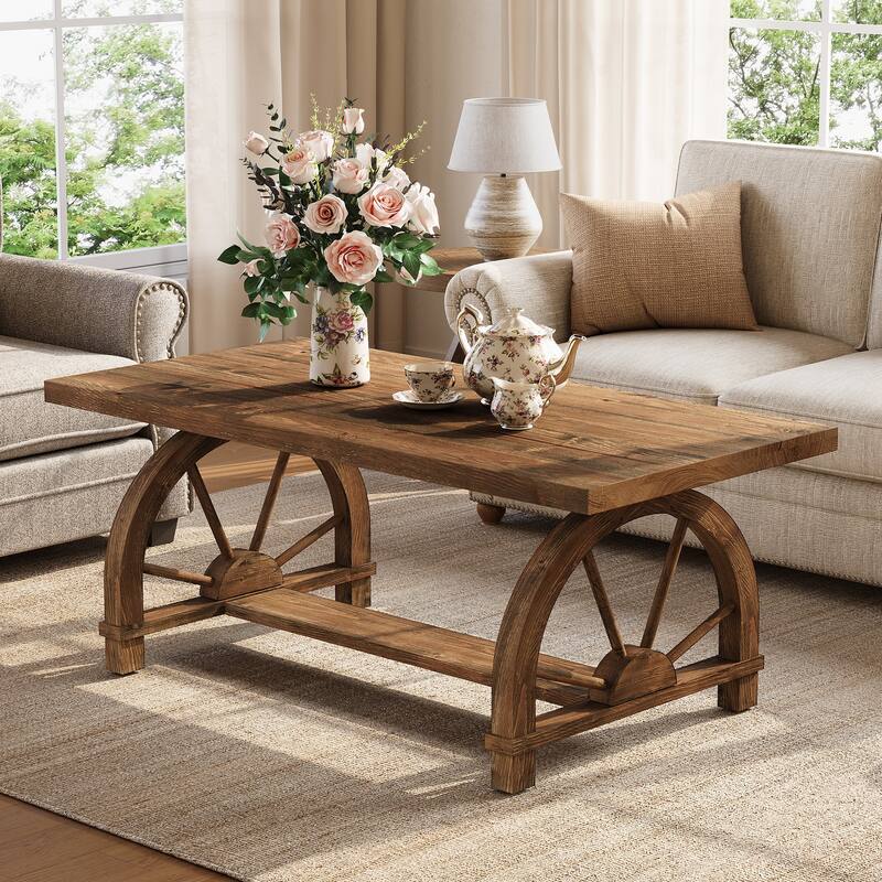 Solid Wood Coffee Table Rectangular Center Table for Living Room