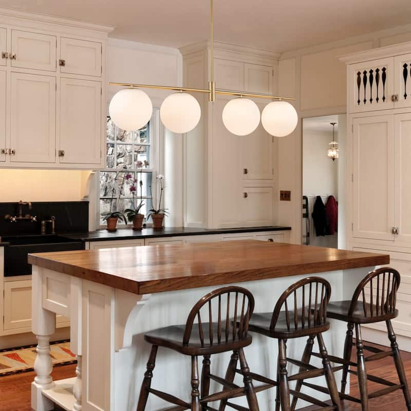 4 - Lights Modern Linear Globe Chandelier Kitchen Island Pendant Light