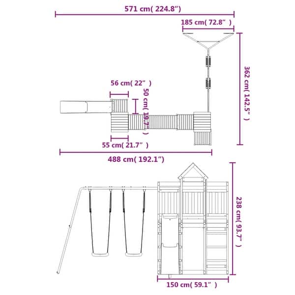 dimension image slide 0 of 2, vidaXL Swing Set Outdoor Backyard Wooden Playground Equipment for Kids Age 3-8