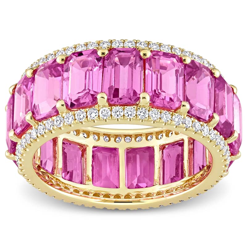 Miadora 14k Yellow Gold 11 7/8ct TGW Pink Sapphire & 5/8ct TDW Diamond Eternity Wedding Band Ring