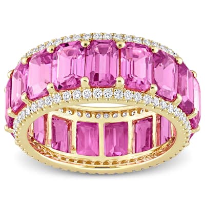 Miadora 14k Yellow Gold 11 7/8ct TGW Pink Sapphire & 5/8ct TDW Diamond Eternity Wedding Band Ring